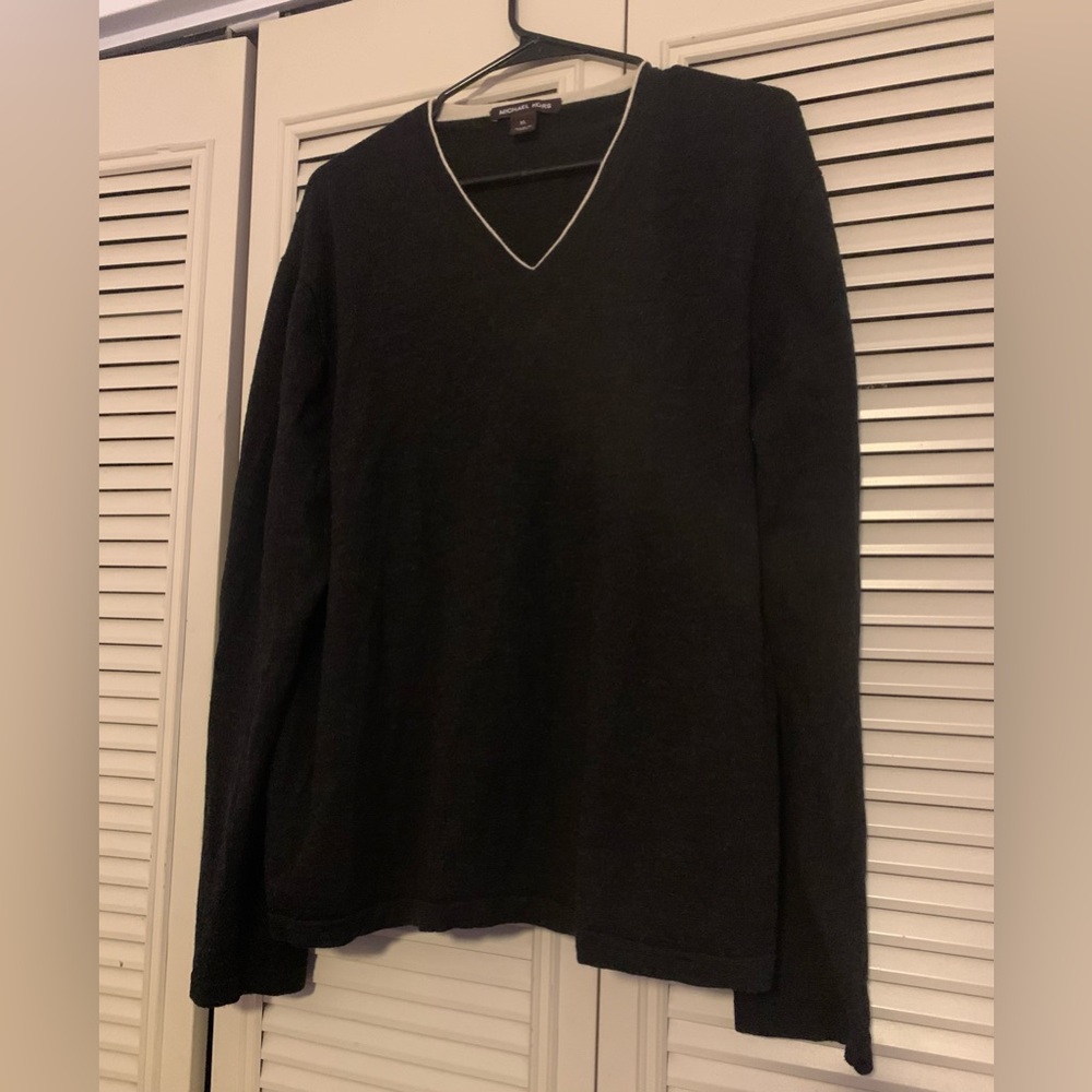 Michael Kors Mens Merino Wool Black V-neck Long Sleeve Size XL